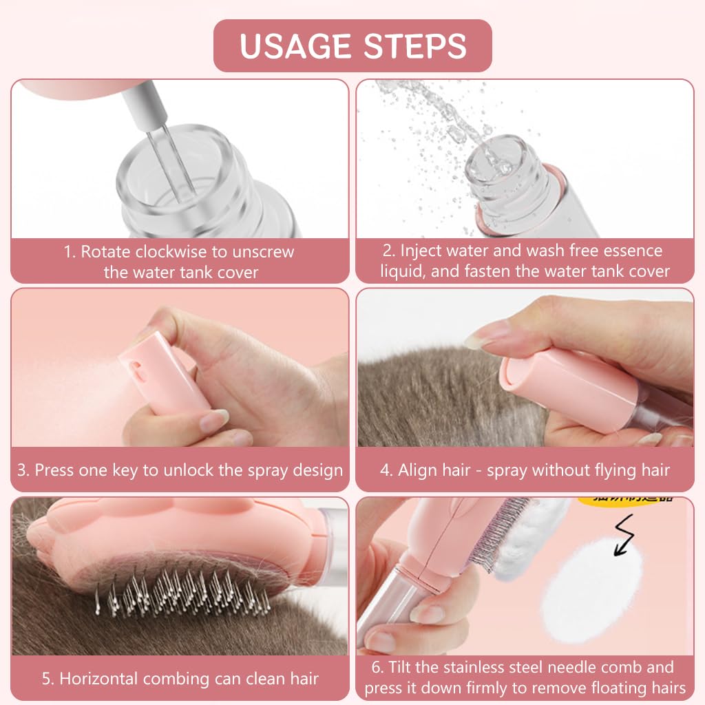 Qpets Cat Hair Brush, Sprayer Dog Brush, Dog Comb Cat Comb, Pet Grooming Brush Shedding Hair Brush with Long Handle, Manual Water Addition Pet Hair Brush for Dogs Cats, Pink Qpets Cat Hair Brush, Sprayer Dog Brush, Dog Comb Cat Comb, Pet Grooming Brush Shedding Hair Brush with Long Handle, Manual Water Addition Pet Hair Brush for Dogs Cats, Pink